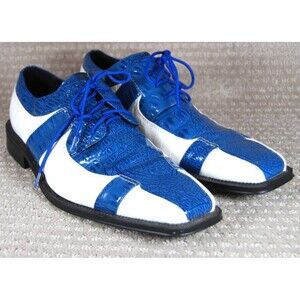 Hugo Vitelli Mens Royal Blue Alligator Print White Dress Brogues Shoes 9 1/2